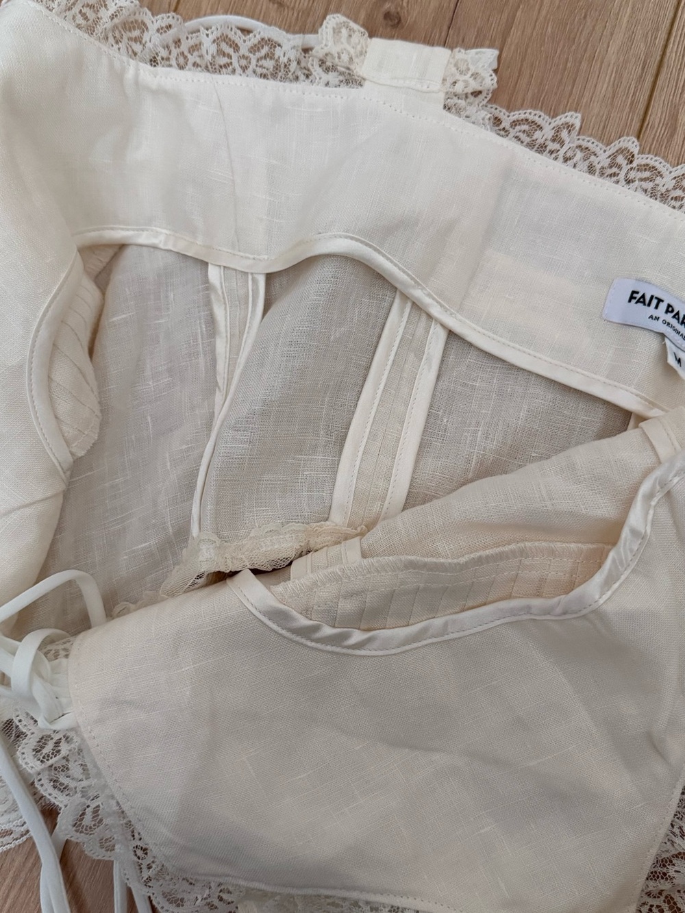 Fait Par Foutch Renee Ivory Linen Lace Corset Top M - Picture 5 of 13